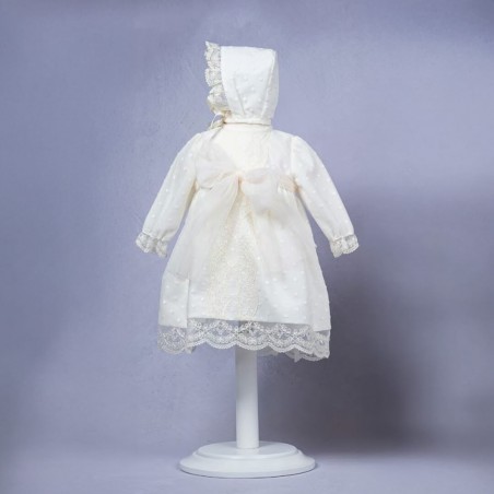 VESTIDO TUL BORDADO CON CAPOTA MANGA LARGA