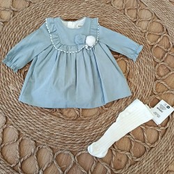 VESTIDO DE PANA VERDE CON POMPONES