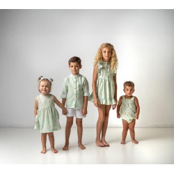 CAMISA CUADRO + SHORT NIÑO BLANCO FAMILIA CONEJOS